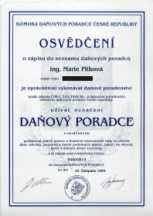 Da�ov� poradce Ing. Marie Pitkov� - certifik�t da�ov�ho poradce